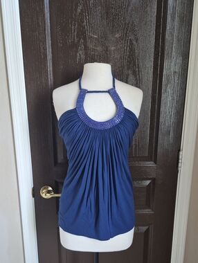 Sky Colbat Blue Rhinestone Halter Top Nwot